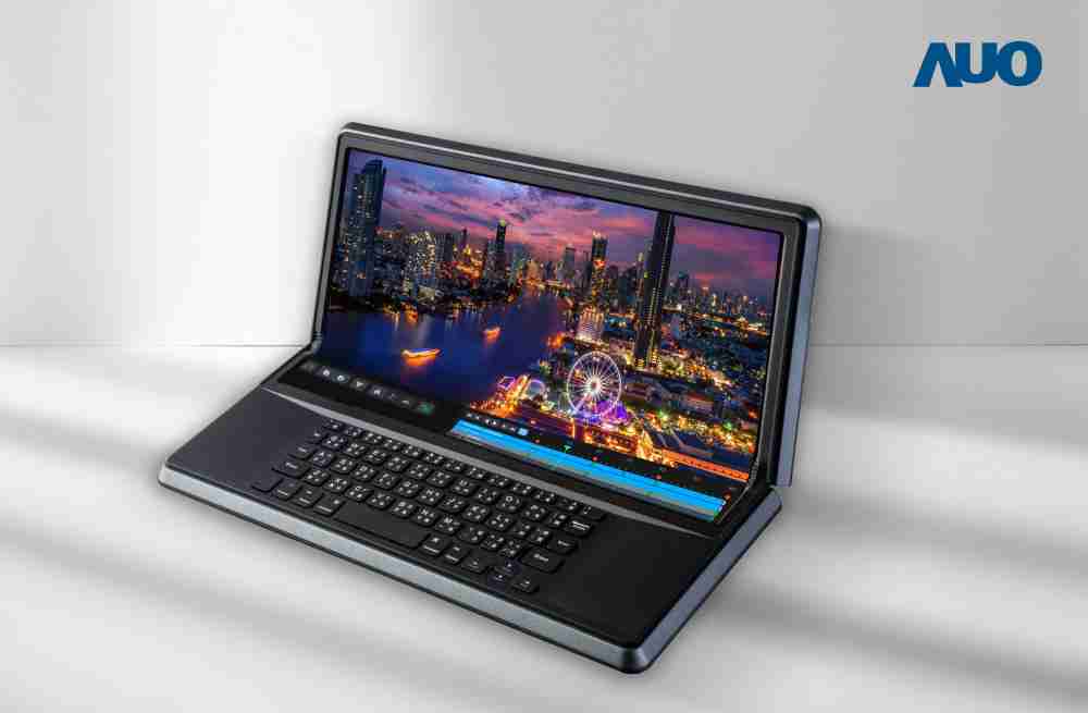 万利14.6吋Micro LED折迭显示屏幕，，，，搭配半径4mm的弯折绞炼，，，，以及高画素、、高亮度、、、、高对比度的显示技术特点，，，即便在大视角下仍保有绝佳色相与亮度